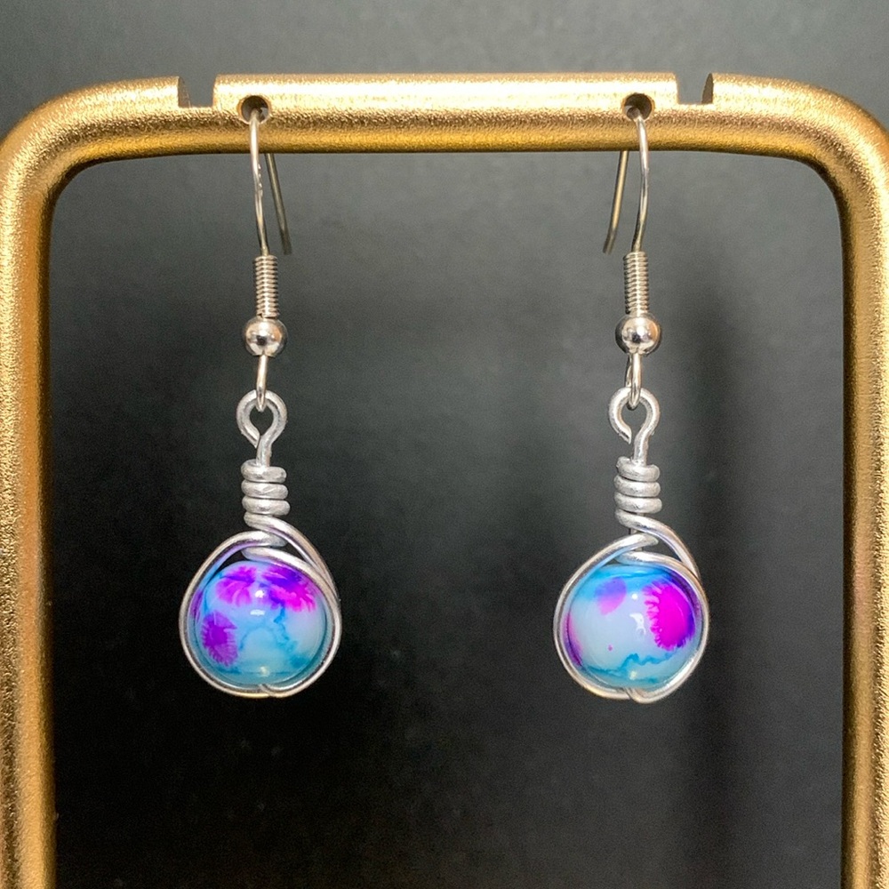 New Handmade Wire Wrapped Bead Earrings - Picture 1 of 4